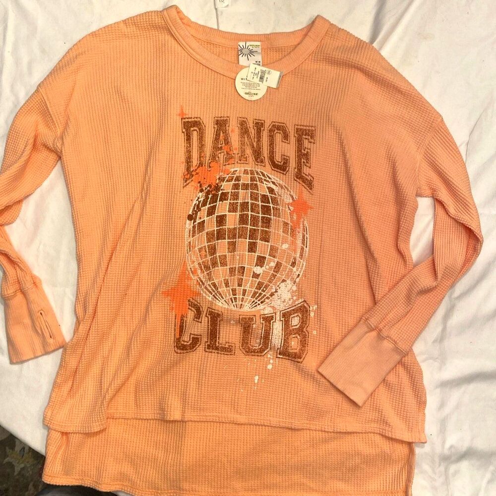 OFFLINE by Aerie Dance Club Waffle Top Women’s M Peach Long Sleeve NWT